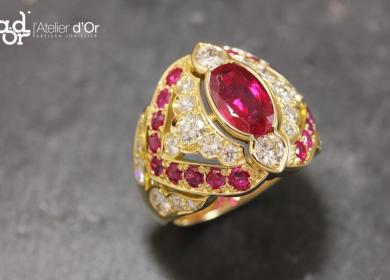 Bague or jaune rubis et diamants Charbonnières-les-Bains 