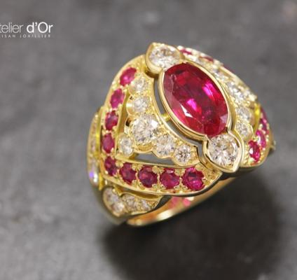 Bague or jaune rubis et diamants Charbonnières-les-Bains 