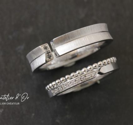 Duo d'alliances originales en or blanc