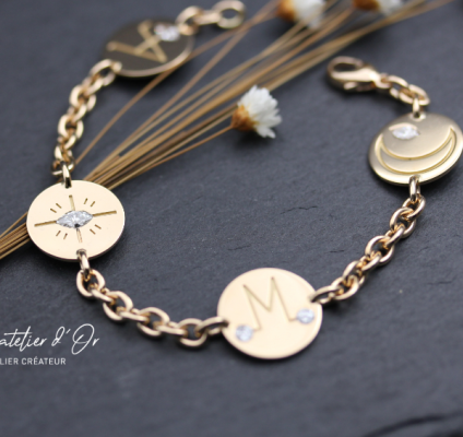 Bracelet pampilles personnalisé pour une maman en or éthique 18c carats