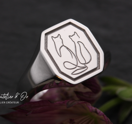 Chevalière personnalisée en or blanc 18 carats – Motif original