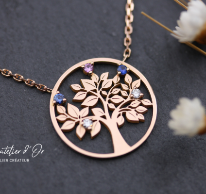 Collier arbre de vie et pierres précieuses, un cadeau symboliqque et unique 