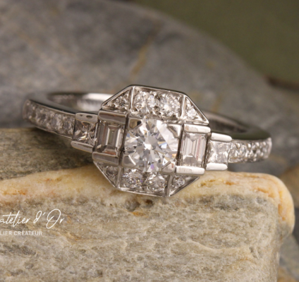 Création bague de fiançailles sur-mesure or éthique 18 carats et diamants