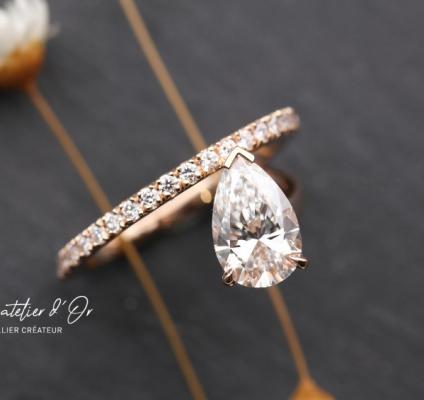 Bague de fiançailles en or éthique 18 carats et diamants façon solitaire revisité