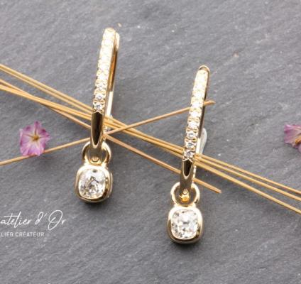 Boucles d’oreilles en or jaune 18 carats recyclés et diamants 