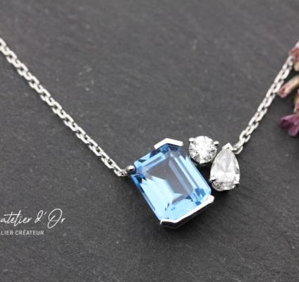 Collier topaze bleu et diamants en or éthique 18 carats, un bijou qui révèle votre singularité