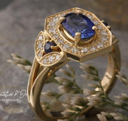 Bague en or éthique 18 carats saphir et diamants, un bijou unique et original