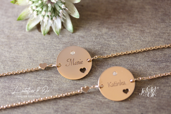 Gourmettes pour enfants en or 18 carats avec intégration d'un diamant