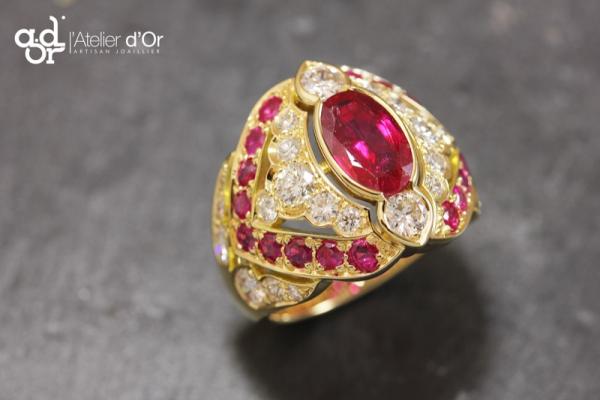 Bague or jaune rubis et diamants Charbonnières-les-Bains 