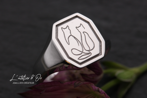 Chevalière personnalisée en or blanc 18 carats – Motif original