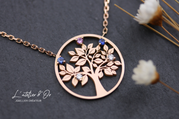 Collier arbre de vie et pierres précieuses, un cadeau symboliqque et unique 