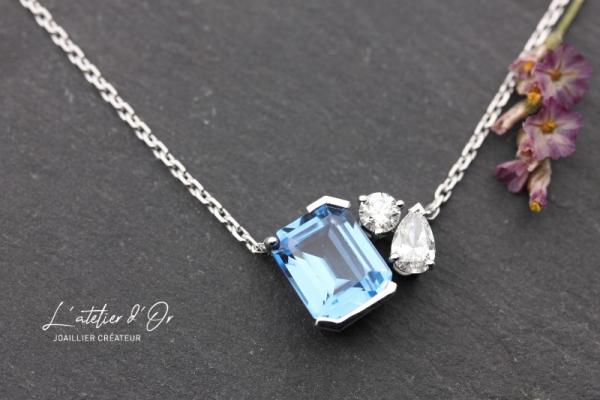 Collier topaze bleu et diamants en or éthique 18 carats, un bijou qui révèle votre singularité