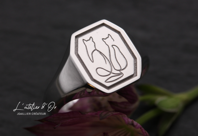 Chevalière personnalisée en or blanc 18 carats – Motif original
