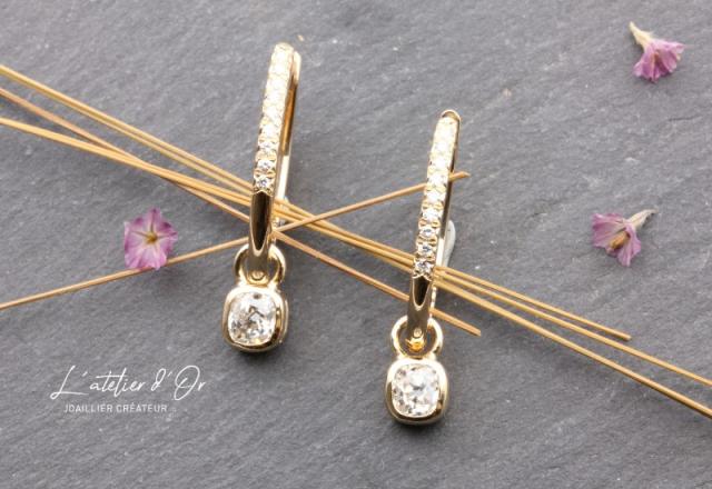 Boucles d’oreilles en or jaune 18 carats recyclés et diamants 