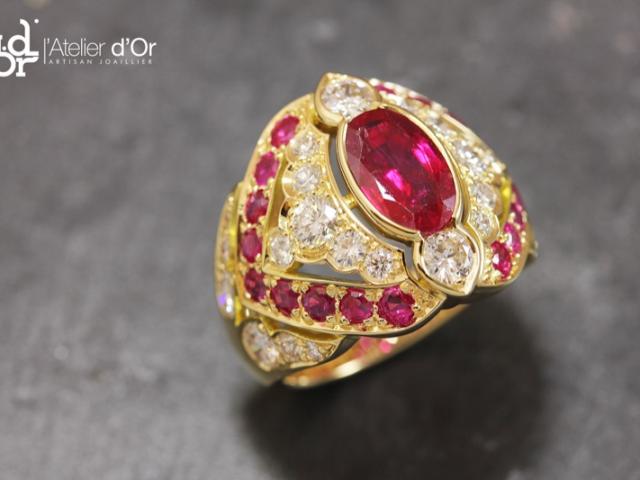 Bague or jaune rubis et diamants Charbonnières-les-Bains 