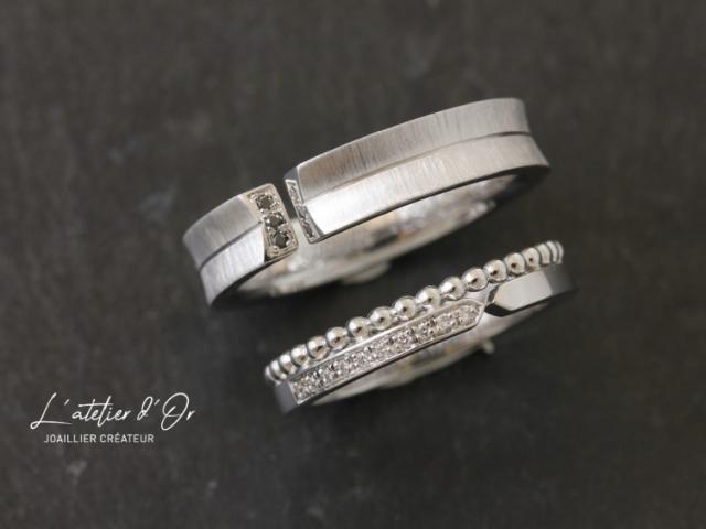 Duo d'alliances originales en or blanc