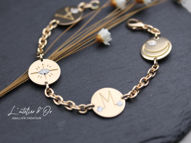 Bracelet pampilles personnalisé pour une maman en or éthique 18c carats
