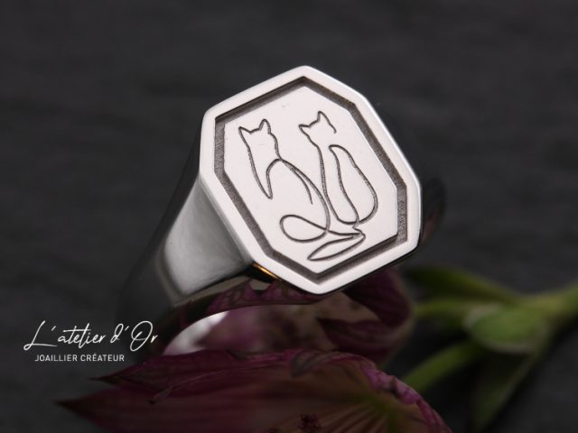 Chevalière personnalisée en or blanc 18 carats – Motif original