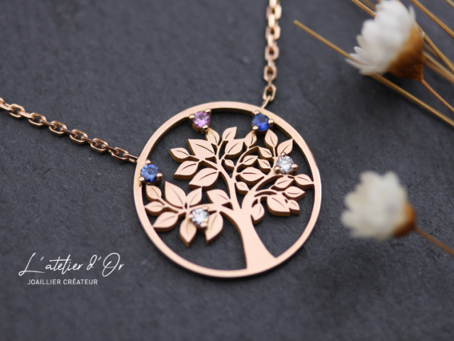 Collier arbre de vie et pierres précieuses, un cadeau symboliqque et unique 