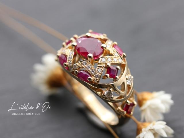Bague d’exception en or 18 carats – Rubis, diamants & Étoile de David