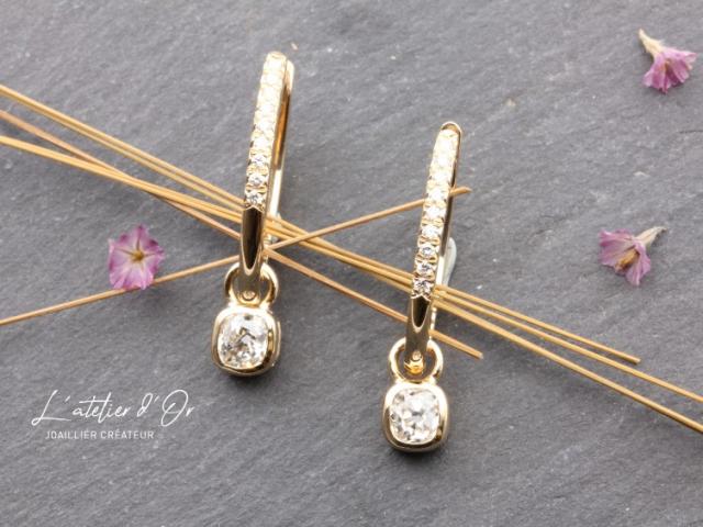 Boucles d’oreilles en or jaune 18 carats recyclés et diamants 