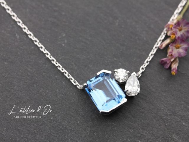 Collier topaze bleu et diamants en or éthique 18 carats, un bijou qui révèle votre singularité